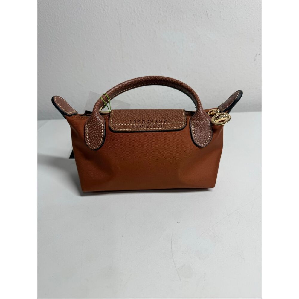 Longchamp Mini Le Pliage Cognac Brown Top Handle Bag + Strap - Picture 3 of 9